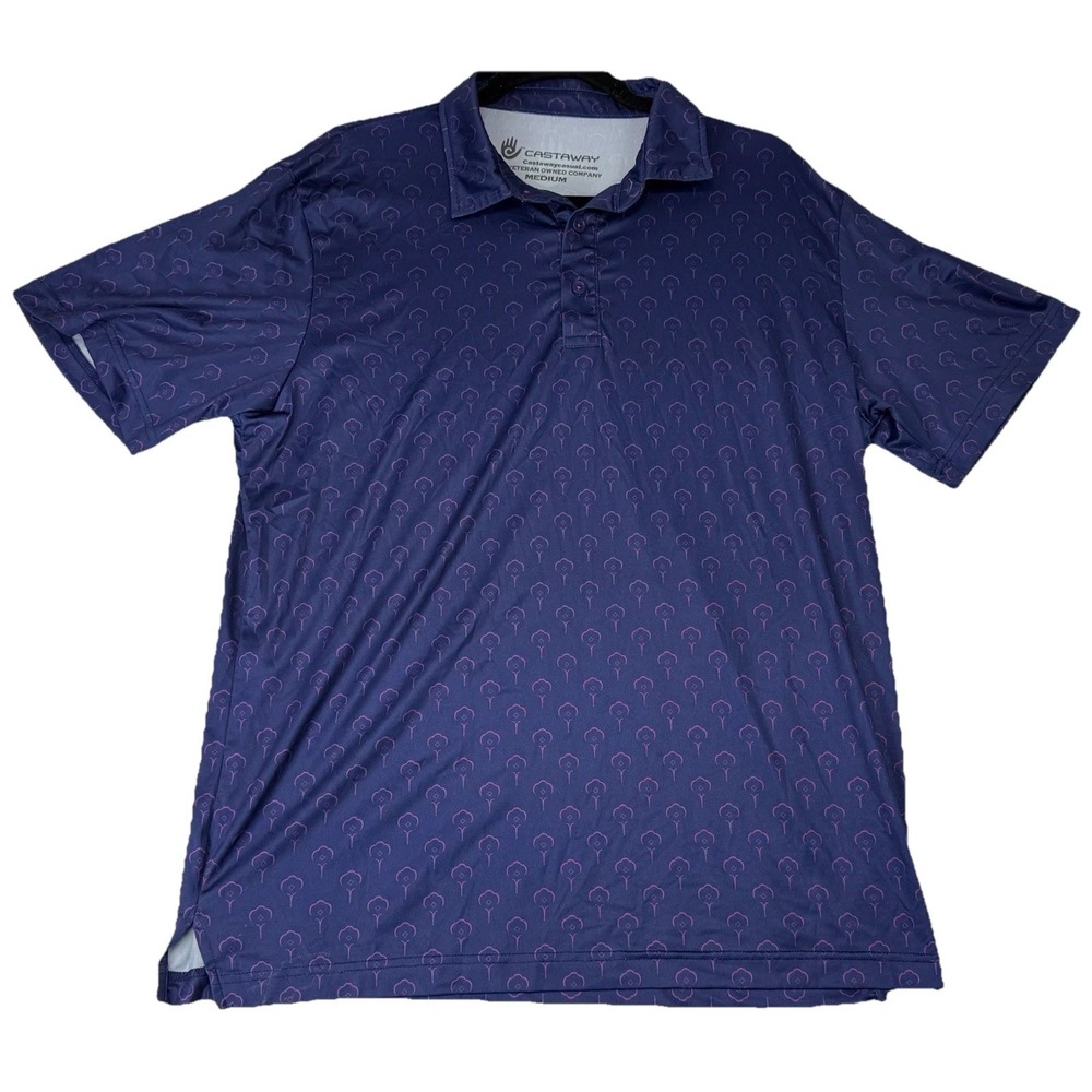 Castaway Casual Polo Shirt Mens M Pink Blue Background Performance Stretch